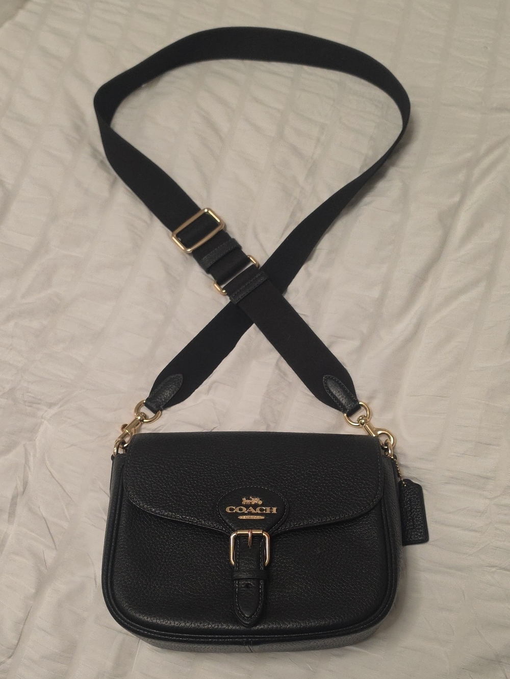 Coach Black Pebbled Leather Crossbody with Gold Hardware